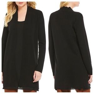 Eileen Fisher Simple Long Side Slit Wool Open Front Long Sleeve Cardigan S